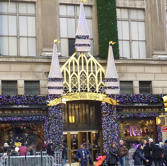 The Saks Fifth Avenue holiday windows and musical light show display on 5th Avenue.